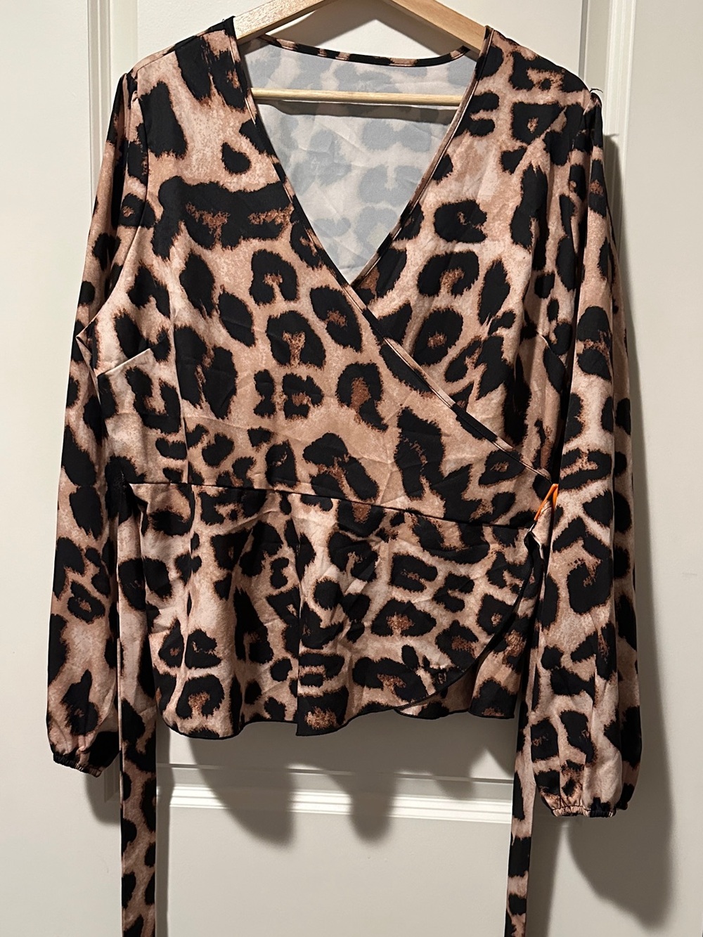 Leopard Print Wrap Blouse - Brown/Black Size 2XL